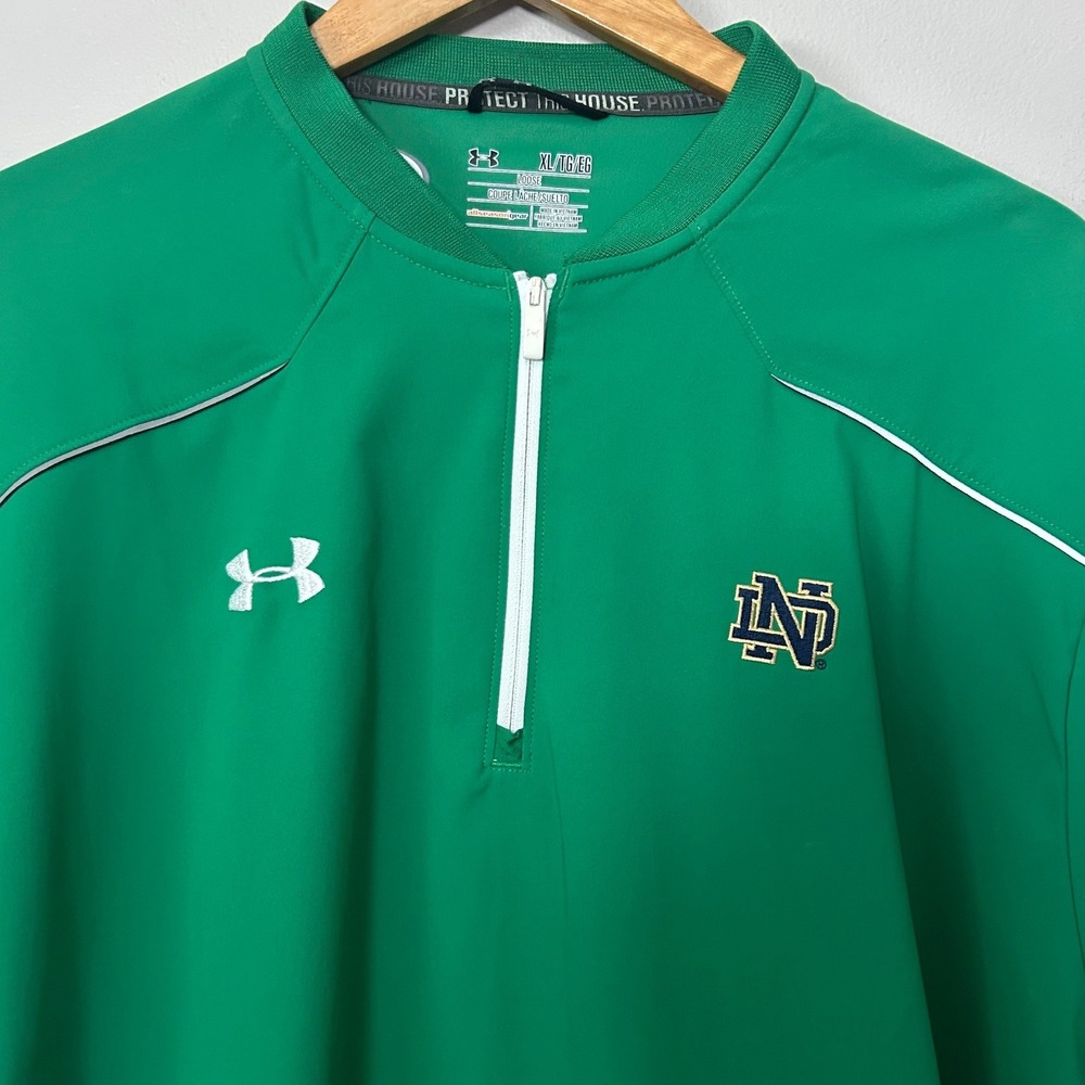Under Armour Notre Dame Pullover Jacket Mens XL Green 1/4 Zip Sideline